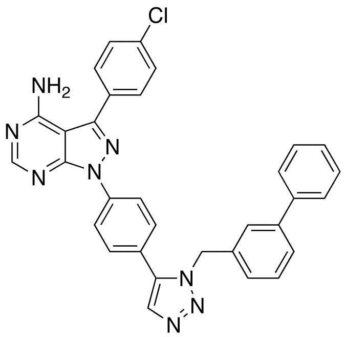 1-[3-[1-([1,1-Biphenyl]-3-ylmethyl)-1H-1,2,3-triazol-5-yl]phenyl]-3-(4-chlorophenyl)-1H-pyrazolo[3,4-d]pyrimidin-4-amine - Chemical structure and product image