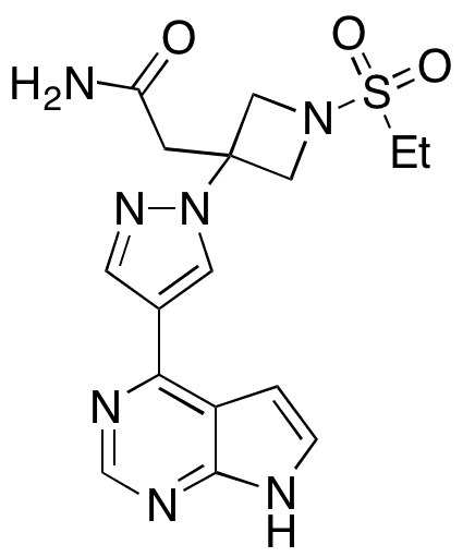 2-(3-(4-(7H-Pyrrolo[2,3-d]pyrimidin-4-yl)-1H-pyrazol-1-yl)-1-(ethylsulfonyl)azetidin-3-yl)acetamide - Chemical structure and product image