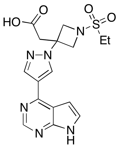 2-(3-(4-(7H-Pyrrolo[2,3-d]pyrimidin-4-yl)-1H-pyrazol-1-yl)-1-(ethylsulfonyl)azetidin-3-yl)acetic Acid - Chemical structure and product image