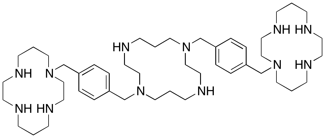 1,8-Bis(4-((1,4,8,11-tetraazacyclotetradecan-1-yl)methyl)benzyl)-1,4,8,11-tetraazacyclotetradecane - Chemical structure and product image