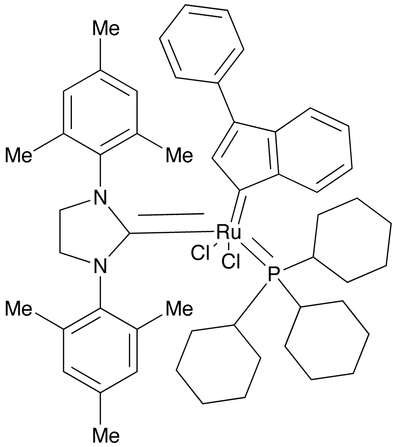 (SP-5-41)-[1,3-Bis(2,4,6-trimethylphenyl)-2-imidazolidinylidene]dichloro(3-phenyl-1H-inden-1-ylidene)(tricyclohexylphosphine)ruthenium - Chemical structure and product image