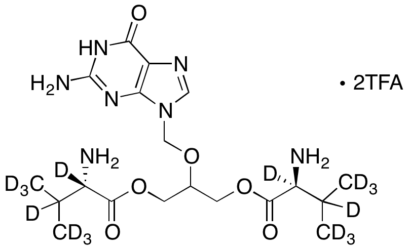 Bis(L-Valine) Ester Ganciclovir-d16 TFA Salt - Chemical structure and product image