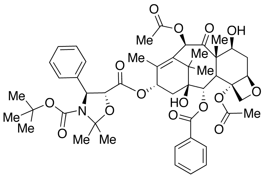 13-{[(3-tert-Butyloxycarbonyl)-2,2-dimethyl-4S-phenyl-1,3-oxazolidin-5R-yl]formyl} Baccatin III - Chemical structure and product image