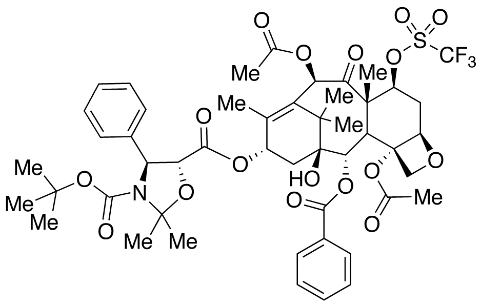 13-{[(3-tert-Butyloxycarbonyl)-2,2-dimethyl-4S-phenyl-1,3-oxazolidin-5R-yl]formyl}-7-O-((trifluoromethyl)sulfonyl]oxy) Baccatin III - Chemical structure and product image