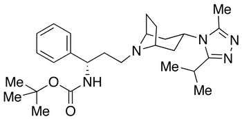 N-Boc-(1S)-3-[3-(3-isopropyl-5-methyl-4H-1,2,4-triazol-4-yl)-exo-8-azabicyclo[3.2.1]oct-8-yl]-1-phenyl-1-propanamine - Chemical structure and product image