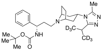 N-Boc-(1S)-3-[3-(3-(isopropyl-d6)-5-methyl-4H-1,2,4-triazol-4-yl)-exo-8-azabicyclo[3.2.1]oct-8-yl]-1-phenyl-1-propanamine - Chemical structure and product image