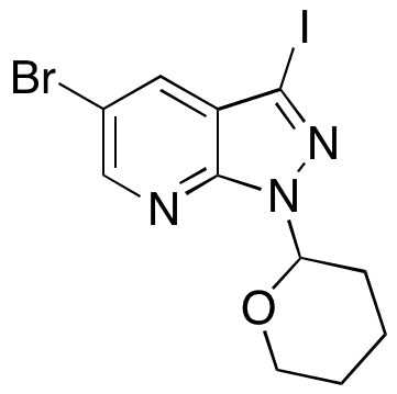 5-Bromo-3-iodo-1-(tetrahydro-2H-pyran-2-yl)-1H-pyrazolo[3,4-b]pyridine - Chemical structure and product image