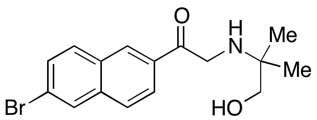 1-(6-Bromonaphthalen-2-yl)-2-((1-hydroxy-2-methylpropan-2-yl)amino)ethanone - Chemical structure and product image