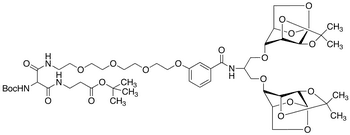 tert-Butyl 14-(N-Boc-amino)-1-{3-[1,3-bis(1â€™,6â€™-anhydro-2â€™,3â€™-isopropylidine)-ÃŸ- -D-manopyrano-4-yloxy]propan-2-ylcarbamoyl}phenoxy-13,15-dioxo-3,6,9-trioxa- 12,16-diazanonadecan-19-oate - Chemical structure and product image