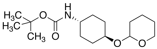 trans-[2-(4-tert-Butyloxycarbonylamino)cyclohexyloxy]tetrahydro-2H-pyran - Chemical structure and product image
