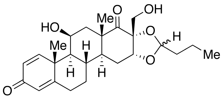 16alpha,17-[(1RS)-Butylidenebis(oxy)]-11beta-hydroxy-17-(hydroxymethyl)-D-homoandrosta-1,4-diene-3,17a-dione (Mixture of Diastereomers) - Chemical structure and product image