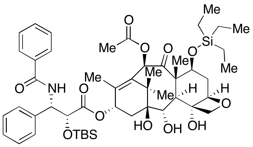2-O-tert-Butyl(dimethyl)silyl-7-O-triethylsilyl-2-debenzoyl-4-desacetyl Paclitaxel - Chemical structure and product image
