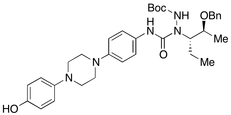 tert-Butyl 2-((2S,3S)-2-(Benzyloxy)pentan-3-yl)-2-((4-(4-(4-hydroxyphenyl)piperazin-1-yl)phenyl)carbamoyl)hydrazinecarboxylate - Chemical structure and product image