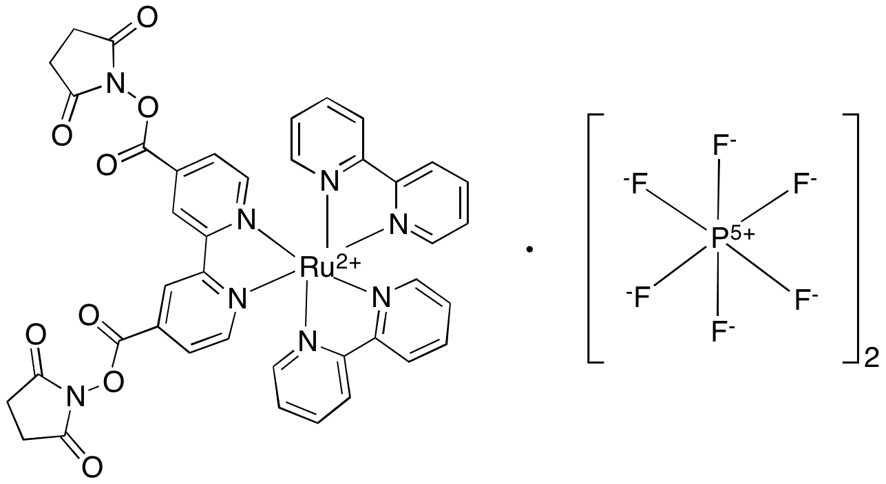 Bis(2,2-bipyridine)-4,4-dicarboxybipyridine-ruthenium di(N-succinimidyl ester) bis(hexafluorophosphate) - Chemical structure and product image
