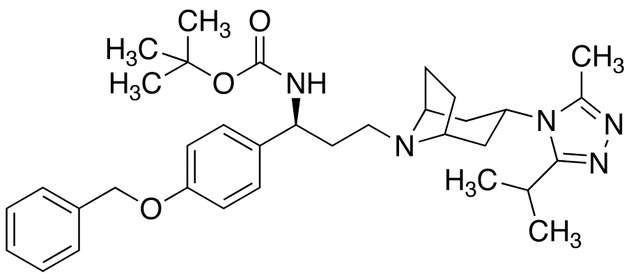 (1S)-N-tert-Butyloxycarbonyl-1-(4-benzyloxyphenyl)-3-[(3-exo)-3-[3-methyl-5-(1-methylethyl)-4H-1,2,4-triazol-4-yl]-8-azabicyclo[3.2.1]oct-8-yl]propylamine - Chemical structure and product image