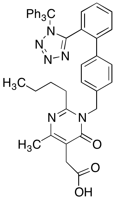 2-Butyl-1,6-dihydro-4-methyl-6-oxo-1-[[2â€™-[1-(triphenylmethyl)-1H-tetrazol-5-yl][1,1â€™-biphenyl]-4-yl]methyl]-5-pyrimidineacetic Acid (Fimasartan Impurity) - Chemical structure and product image