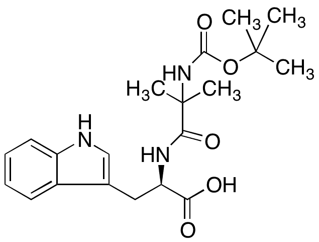 (R)-2-(2-((tert-Butoxycarbonyl)amino)-2-methylpropanamido)-3-(1H-indol-3-yl)propanoic Acid - Chemical structure and product image