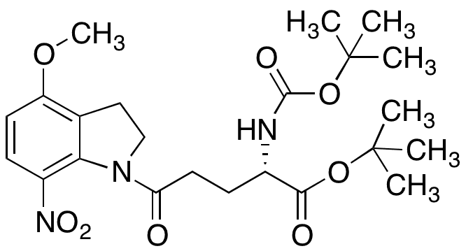 (S)-tert-Butyl 2-((tert-butoxycarbonyl)amino)-5-(4-methoxy-7-nitroindolin-1-yl)-5-oxopentanoate - Chemical structure and product image