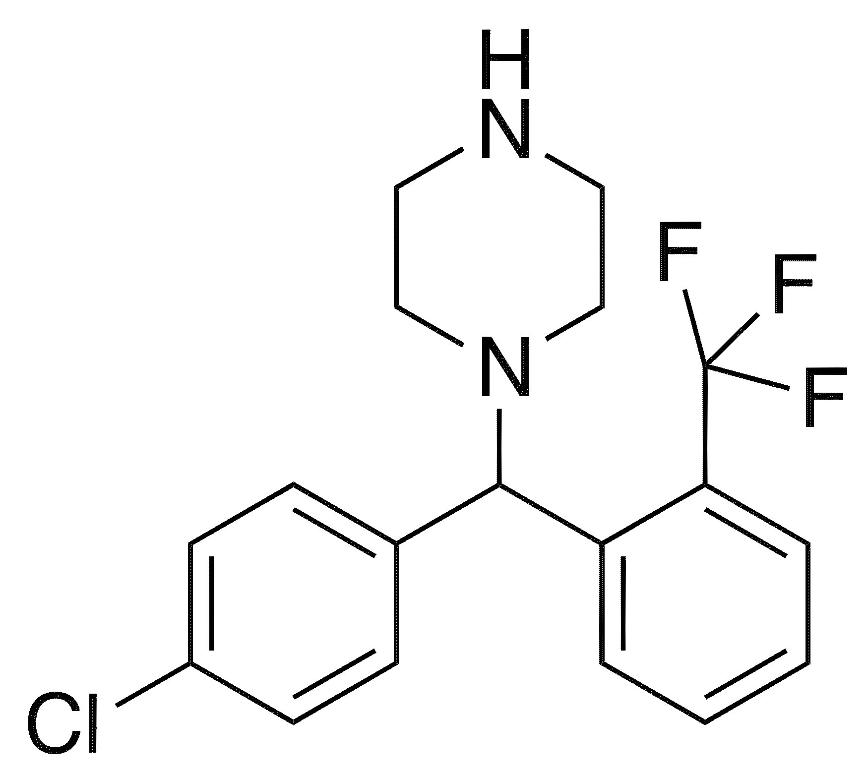 1-((4-Chlorophenyl)[2-(trifluoromethyl)phenyl]methyl)piperazine - Chemical structure and product image