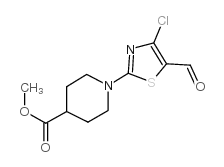 4-Chloro-2-(4-carbomethoxyl-1-piperidinyl)-5-thiazolecarboxaldehyde - Chemical structure and product image