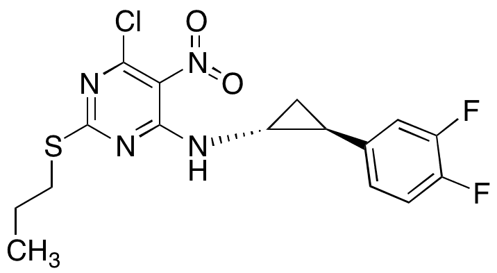 6-Chloro-N-[(1R,2S)-2-(3,4-difluorophenyl)cyclopropyl]-5-nitro-2-(propylthio)-4-pyrimidinamine - Chemical structure and product image