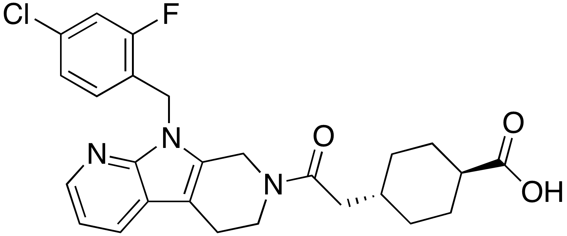 trans-4-â€‹[2-â€‹[9-â€‹[(4-â€‹Chloro-â€‹2-â€‹fluorophenyl)â€‹methyl]â€‹-â€‹5,â€‹6,â€‹8,â€‹9-â€‹tetrahydro-â€‹7H-â€‹pyrrolo[2,â€‹3-â€‹b:5,â€‹4-â€‹câ€™]â€‹dipyridin-â€‹7-â€‹yl]â€‹-â€‹2-â€‹oxoethyl]cyclohexanecarboxylic Acid - Chemical structure and product image
