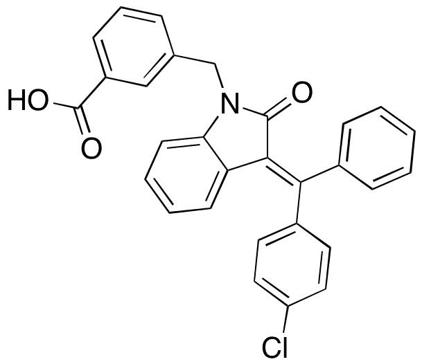 3-[[(3E)-3-[(4-Chlorophenyl)phenylmethylene]-2,3-dihydro-2-oxo-1H-indol-1-yl]methyl]benzoic Acid - Chemical structure and product image