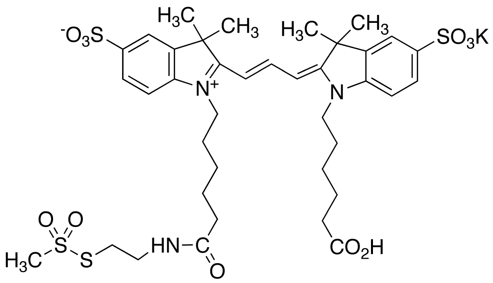 Cyanine 3 Monofunctional Bihexanoic Acid Mono-MTSEA Dye, Potassium Salt - Chemical structure and product image