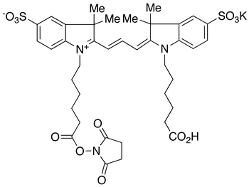 Cyanine 3 Monofunctional Bihexanoic Acid Dye, Monosuccinimidyl Ester, Potassium Salt - Chemical structure and product image
