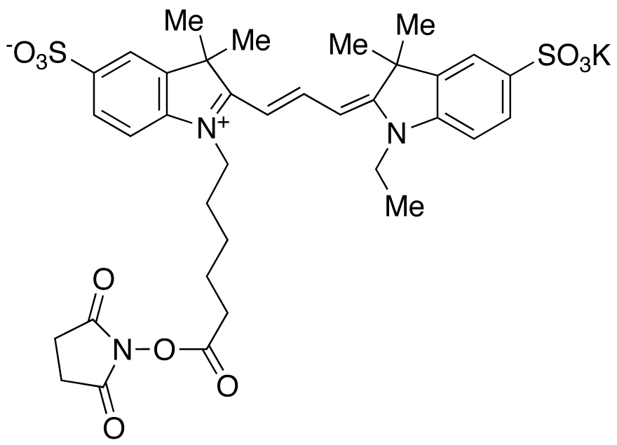 Cyanine 3 Monofunctional Hexanoic Acid Dye, Succinimidyl Ester, Potassium Salt 85% - Chemical structure and product image