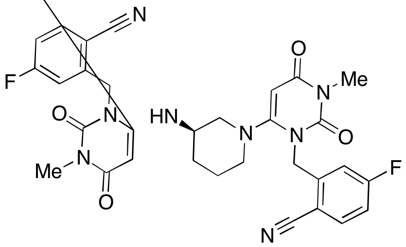 (R)-2-((6-(3-((3-(2-Cyano-5-fluorobenzyl)-1-methyl-2,6-dioxo-1,2,3,6-tetrahydropyrimidin-4-yl)amino)piperidin-1-yl)-3-methyl-2,4-dioxo-3,4-dihydropyrimidin-1(2H)-yl)methyl)-4-fluorobenzonitrile - Chemical structure and product image