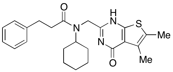 N-â€‹Cyclohexyl-â€‹N-â€‹[(1,â€‹4-â€‹dihydro-â€‹5,â€‹6-â€‹dimethyl-â€‹4-â€‹oxothieno[2,â€‹3-â€‹d]â€‹pyrimidin-â€‹2-â€‹yl)â€‹methyl]â€‹-benzenepropanamide - Chemical structure and product image