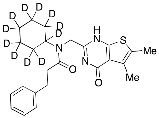 N-â€‹Cyclohexyl-â€‹N-â€‹[(1,â€‹4-â€‹dihydro-â€‹5,â€‹6-â€‹dimethyl-â€‹4-â€‹oxothieno[2,â€‹3-â€‹d]â€‹pyrimidin-â€‹2-â€‹yl)â€‹methyl]â€‹-benzenepropanamide-d11 - Chemical structure and product image