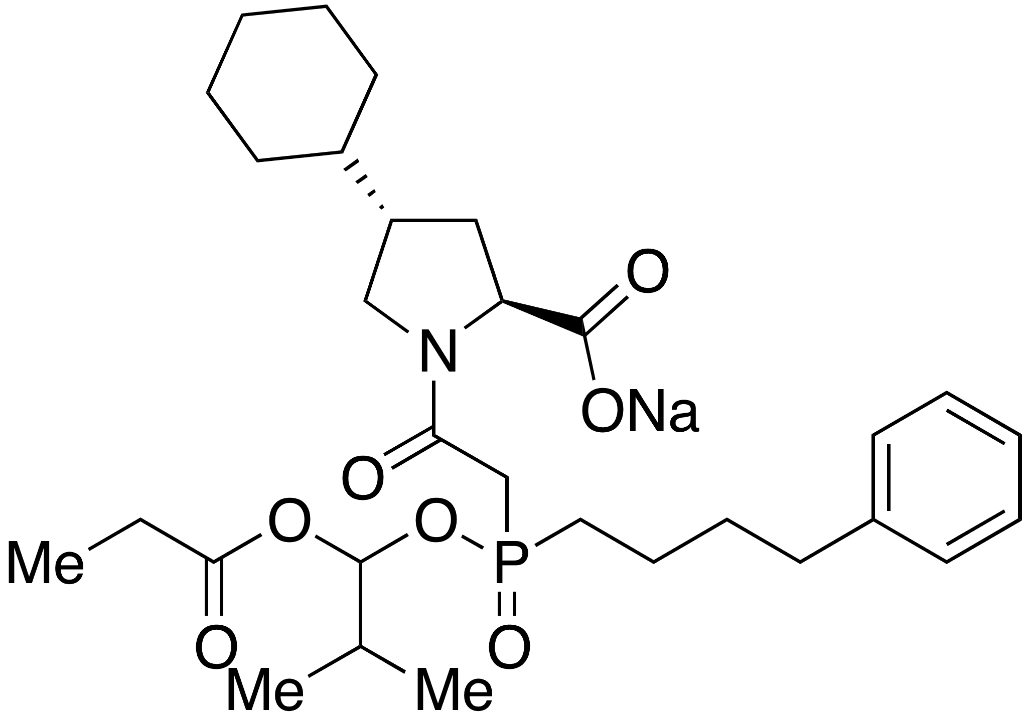 (4S)-4-Cyclohexyl-1-[(RS)-1-hydroxy-2-methylpropoxy](4-phenylbutyl)phosphinyl]-acetyl-L-proline Propionate (Ester) Sodium Salt (Mixture) - Chemical structure and product image