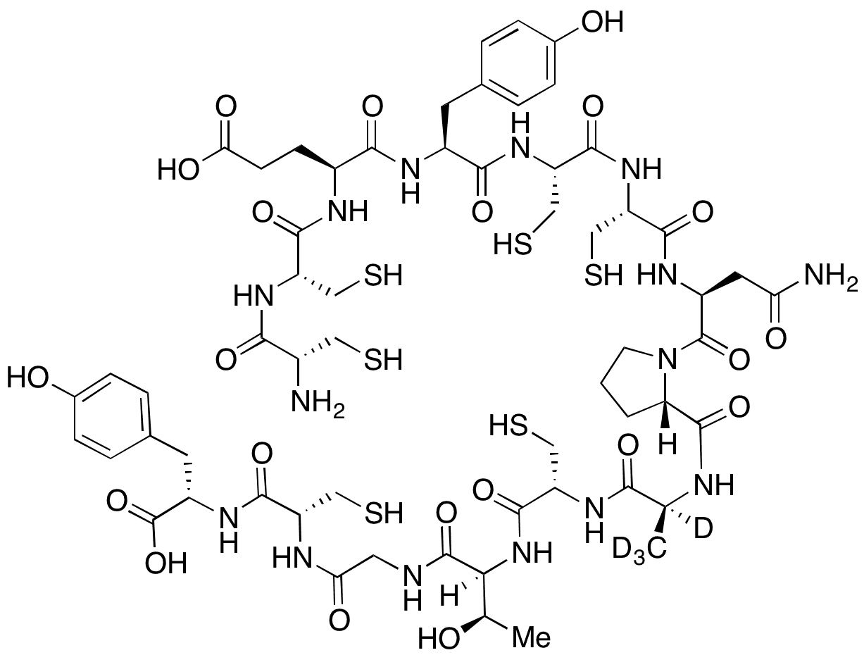 L-â€‹Cysteinyl-â€‹L-â€‹cysteinyl-â€‹L-â€‹alpha-â€‹glutamyl-â€‹L-â€‹tyrosyl-â€‹L-â€‹cysteinyl-â€‹L-â€‹cysteinyl-â€‹L-â€‹asparaginyl-â€‹L-â€‹prolyl-â€‹L-â€‹alanyl-â€‹L-â€‹cysteinyl-â€‹L-â€‹threonylglycyl-â€‹L-â€‹cysteinyl-L-â€‹Tyrosine-d4 Trifluoroacetate - Chemical structure and product image