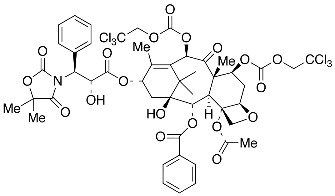 3-De-tert-butoxycarbonylamino-3â€™-[3-(5,5-dimethyl-2,4-dioxo-1,3-oxazolidinyl)]-7,10-O-bis{[(2,2,2-trichloroethyl)oxy]carbonyl} Docetaxel - Chemical structure and product image