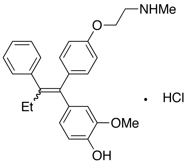 N-Demethyl-3-methoxy-4-hydroxytamoxifen Hydrochloride (E,Z mixture) - Chemical structure and product image