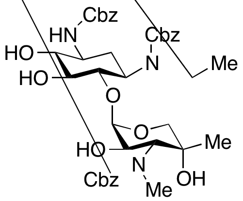 2-Deoxy-6-O-[3-deoxy-4-C-methyl-3-[methyl[(phenylmethoxy)carbonyl]amino]-beta-L-arabinopyranosyl]-N1-ethyl-N1,N3-bis[(phenylmethoxy)carbonyl]-D-streptamine - Chemical structure and product image