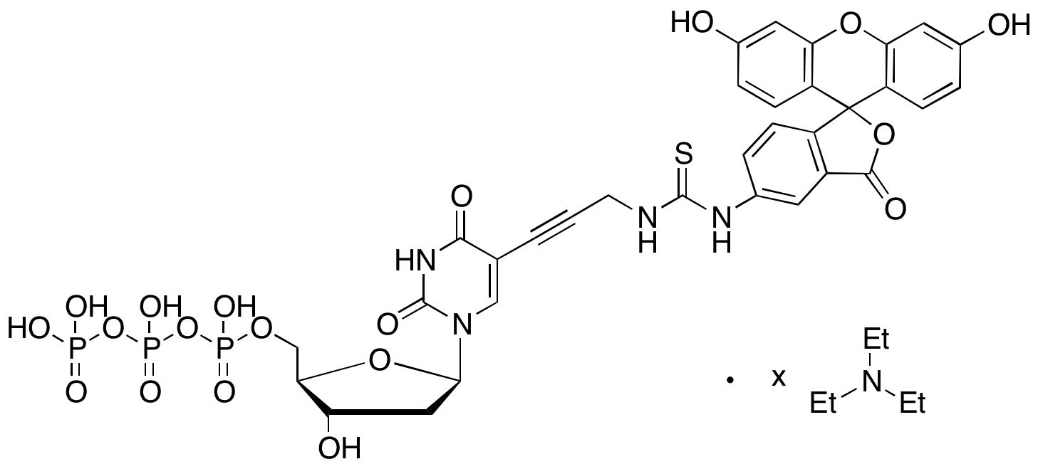 2-Deoxy-5-[3-[[[(3,6-dihydroxy-3-oxospiro[isobenzofuran-1(3H),9-[9H]xanthen]-5-yl)amino]thioxomethyl]amino]-1-propynyl]uridine 5-(Tetrahydrogen Triphosphate) Triethylamine Salt - Chemical structure and product image