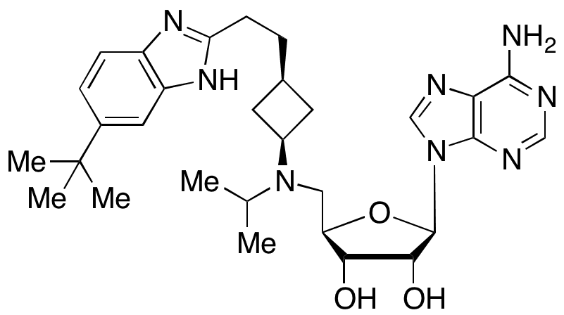 9-[5-Deoxy-5-[[cis-3-[2-[6-(1,1-dimethylethyl)-1H-benzimidazol-2-yl]ethyl]cyclobutyl](1-methylethyl)amino]-beta-D-ribofuranosyl]-9H-purin-6-amine - Chemical structure and product image