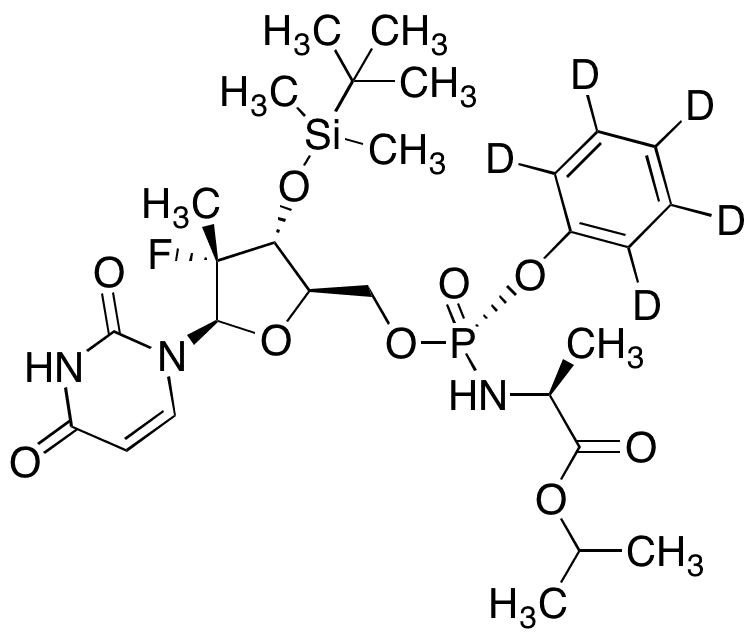 N-[[P(S),2R]-2-deoxy-3-O-[(1,1-dimethylethyl)dimethylsilyl]-2-fluoro-2-methyl-P-phenyl-5-uridylyl]-L-alanine-d5 1-Methylethyl Ester - Chemical structure and product image