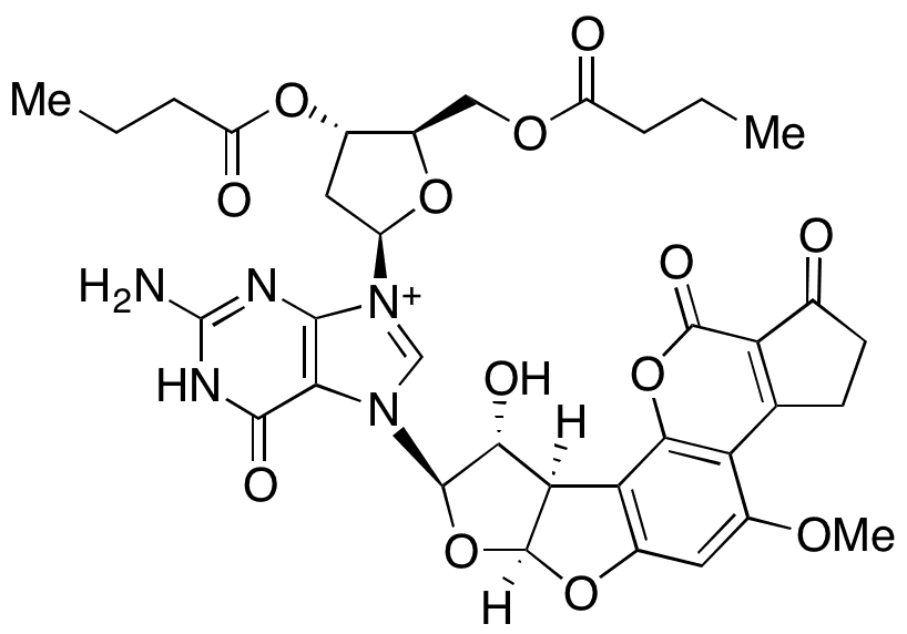 2-Deoxy-7-[(6aS,8R,9R,9aR)-1,2,3,6a,8,9,9a,11-octahydro-9-hydroxy-4-methoxy-1,11-dioxocyclopenta[c]furo[3,2:4,5]furo[2,3-h][1]benzopyran-8-yl]guanosine 3,5-Dibutanoate - Chemical structure and product image