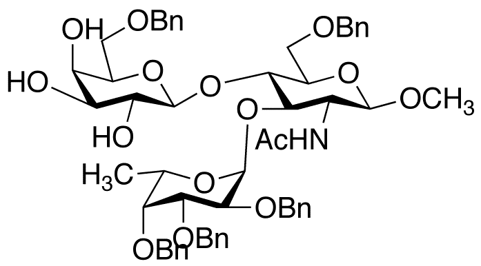3-[O-6-Deoxy-2,3,4-tris-O-benzyl-alpha-L-galactopyranosyl]-4-[O-[6-O-benzyl-beta-D-galactopyranosyl]-1-methoxy-2-(acetylamino)-2-deoxy-6-O-benzyl-beta-D-glucopyranoside - Chemical structure and product image