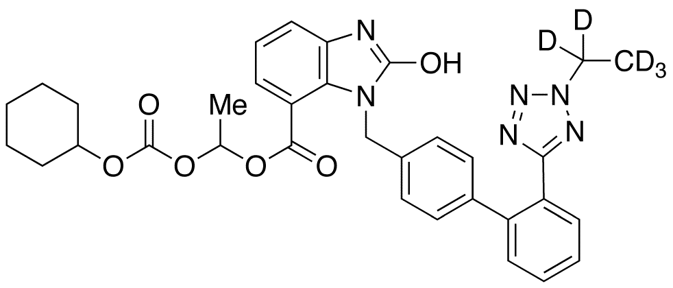 2-Desethoxy-2-hydroxy-2H-2-ethyl Candesartan Cilexetil-d5 - Chemical structure and product image