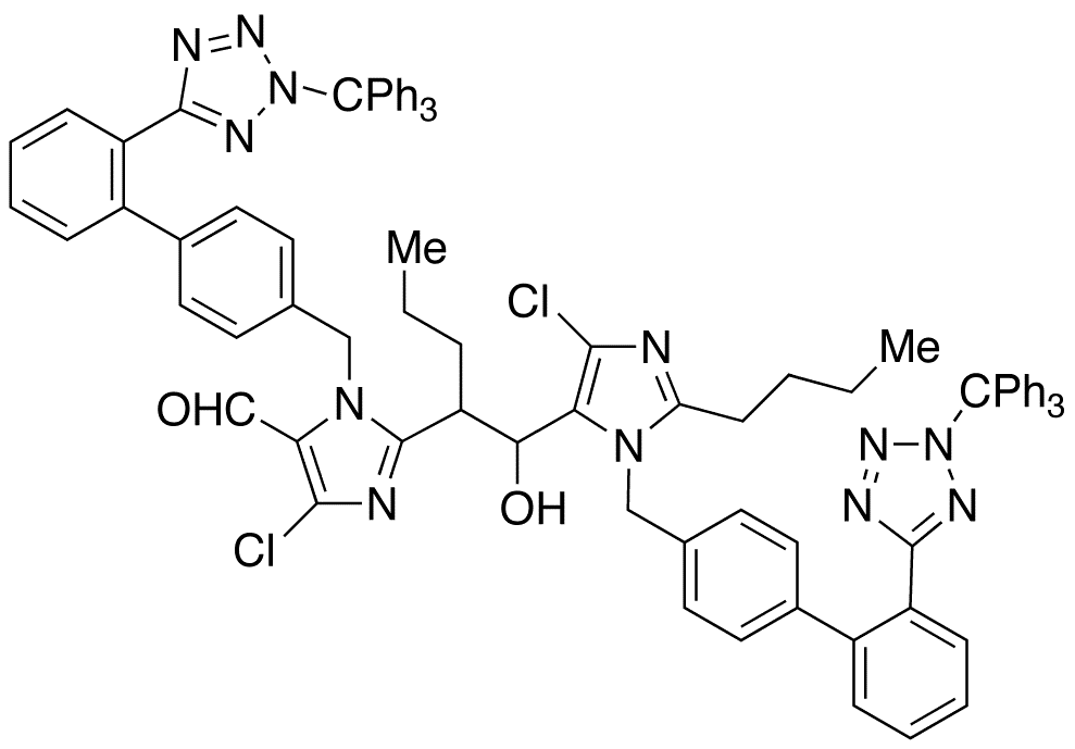 5-Deshydroxy-5-formyl N,N-Ditrityl Losartan alfa-Butyl-losartan Aldehyde Adduct - Chemical structure and product image