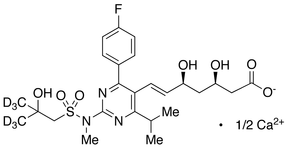 S-Desmethyl-S-(2-hydroxy-2-methylpropyl) Rosuvastatin-d6 Calcium Salt - Chemical structure and product image