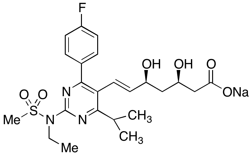 N-Desmethyl N-ethyl Rosuvastatin Sodium Salty - Chemical structure and product image