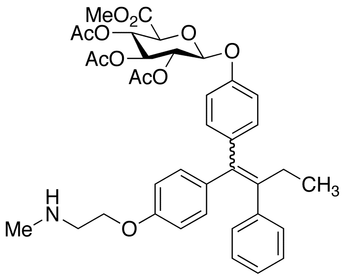 N-Desmethyl-4-hydroxy Tamoxifen Tri-O-acetyl-beta-D-glucuronic Acid Methyl Ester (E/Z Mixture) - Chemical structure and product image