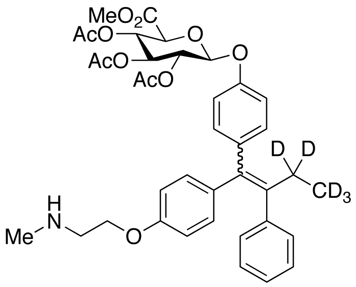 N-Desmethyl-4-hydroxy Tamoxifen-d5 Tri-O-acetyl-beta-D-glucuronic Acid Methyl Ester (E/Z Mixture) - Chemical structure and product image