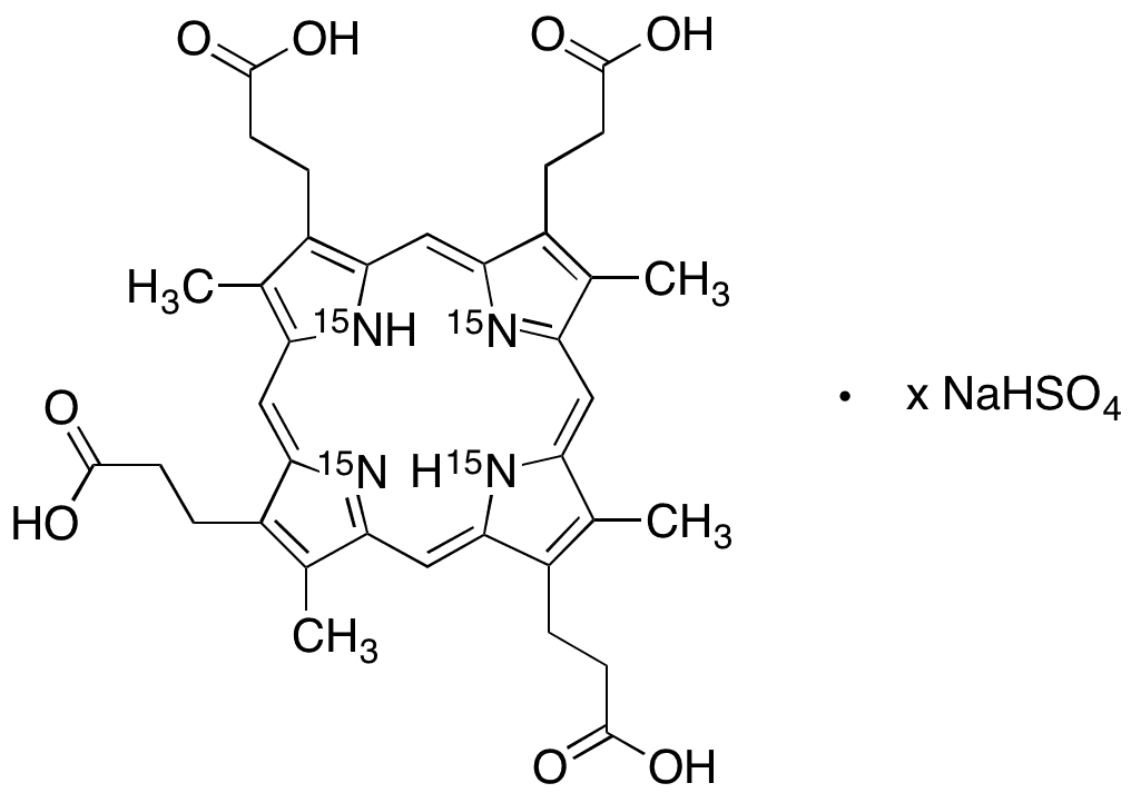 1-Desmethyl-2-desethylcarboxylic Acid 1-Methyl-2-ethylcarboxylic Coproporphyrin III-15N4 Sodium BIsulfate Salt - Chemical structure and product image